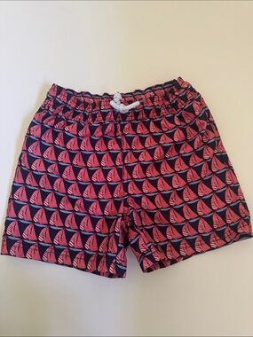 Janie and Jack boys size 6 sailboat navy and red swim trunks EUC